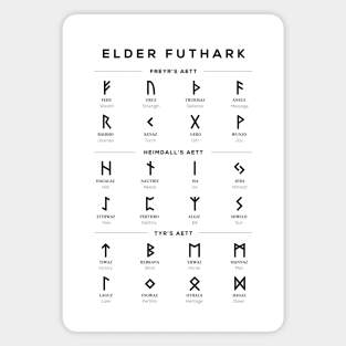 Elder Futhark Runes Alphabet Chart - White Magnet